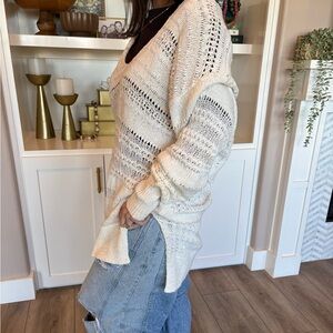 Free People Women's Cream Knit Sweater oversized long